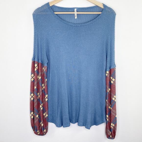 Lime N Chili Blue Pattern Long Sleeve Waffle Knit Top Women's Size Small S - Picture 1 of 7